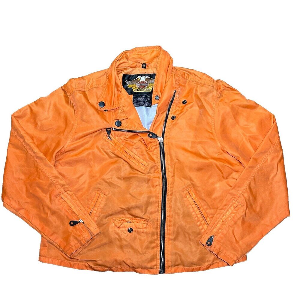 Harley Davidson Women's Racing Jacket Nylon Zippers Orange Black Sz XL Women’s